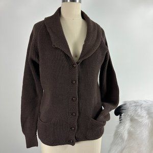 Vintage 80s JAEGER Mocha Brown Shawl Collar LIbrary Boyfriend Cardigan Sweater